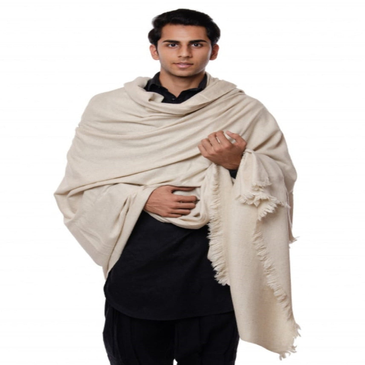 Large Thick Handwoven White Pure Pashmina Wool Meditation Shawl,Cashmere Pashima Prayer Blanket,Himalayan Cashmere Scarf, Pashmina Wool Wrap