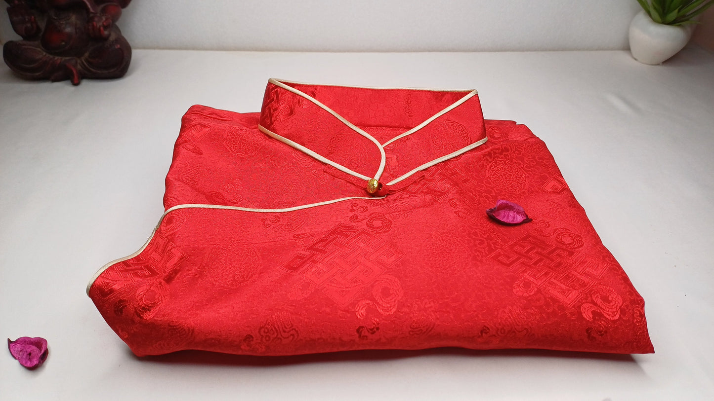 Custom-Made Traditional Tibetan Brocade Silk Buddhist Yogi Shirt,Tibetan Meditation Shirt, Ethnic Tibetan  Long Sleeves Prayer Zen Cloth