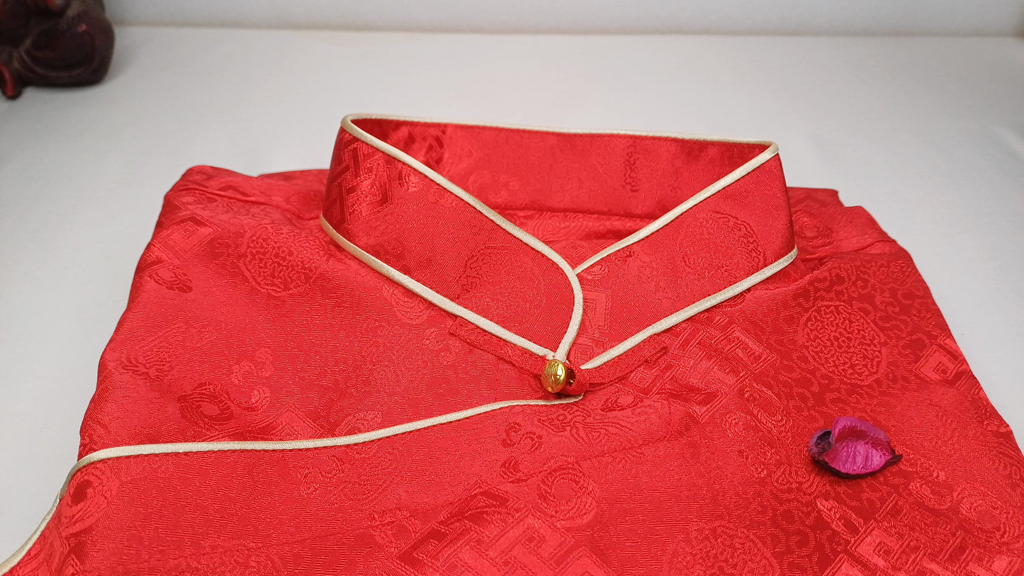 Custom-Made Traditional Tibetan Brocade Silk Buddhist Yogi Shirt,Tibetan Meditation Shirt, Ethnic Tibetan  Long Sleeves Prayer Zen Cloth