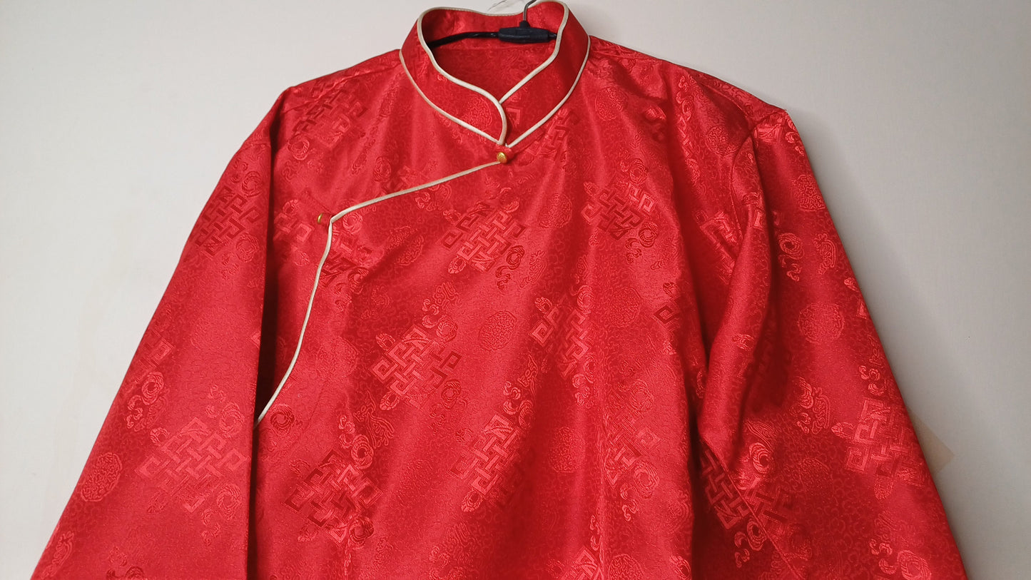 Custom-Made Traditional Tibetan Brocade Silk Buddhist Yogi Shirt,Tibetan Meditation Shirt, Ethnic Tibetan  Long Sleeves Prayer Zen Cloth