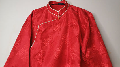 Custom-Made Traditional Tibetan Brocade Silk Buddhist Yogi Shirt,Tibetan Meditation Shirt, Ethnic Tibetan  Long Sleeves Prayer Zen Cloth