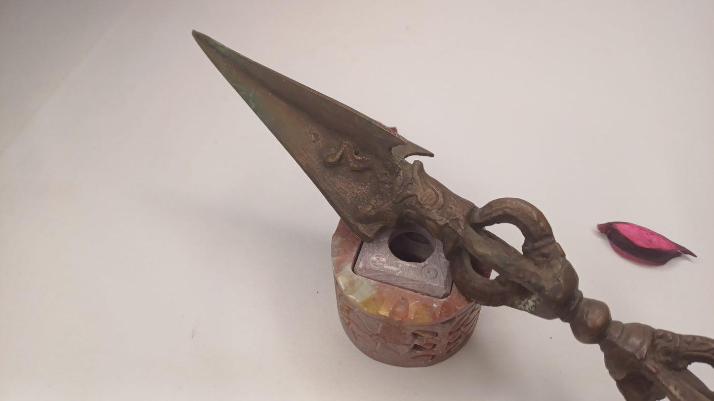 20th Century Antique Rare Authentic Mahakala Ceremonial Buddhist Ritual Phurba,Three-Sided Vajra Dorje Top Sacred Tibetan Tantric Dagger