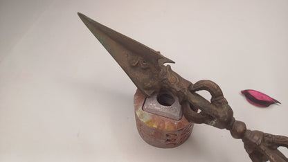 20th Century Antique Rare Authentic Mahakala Ceremonial Buddhist Ritual Phurba,Three-Sided Vajra Dorje Top Sacred Tibetan Tantric Dagger
