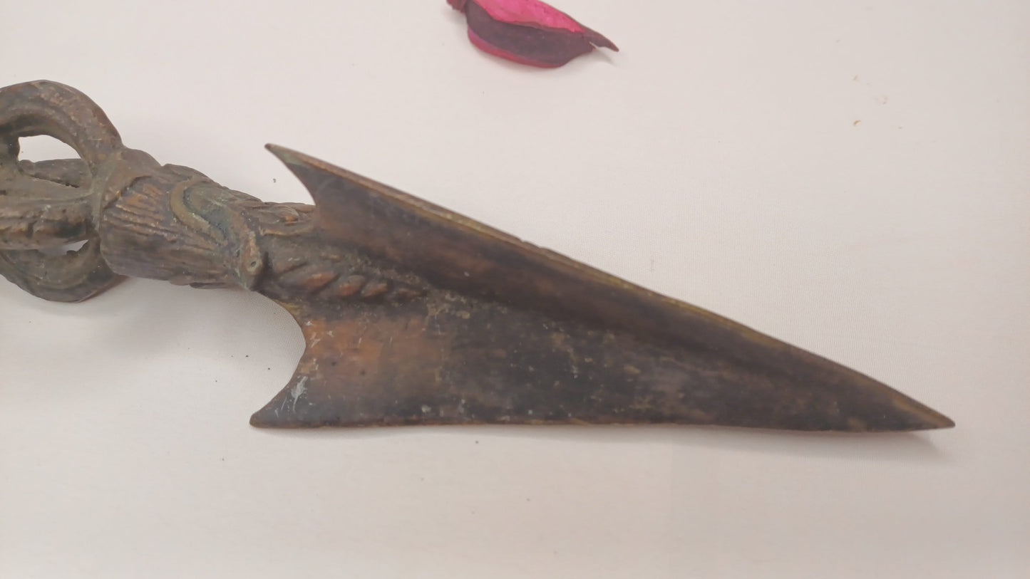 20th Century Antique Rare Authentic Mahakala Ceremonial Buddhist Ritual Phurba,Three-Sided Vajra Dorje Top Sacred Tibetan Tantric Dagger