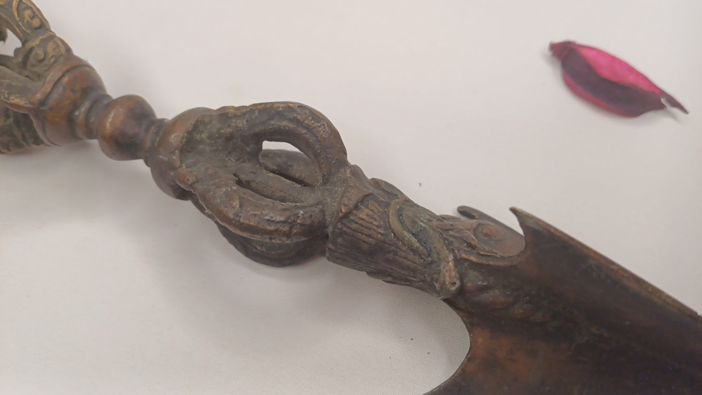 20th Century Antique Rare Authentic Mahakala Ceremonial Buddhist Ritual Phurba,Three-Sided Vajra Dorje Top Sacred Tibetan Tantric Dagger