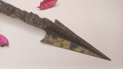 20 Century Antique Rare Authentic Mahakala Ceremonial Buddhist Ritual Phurba,Three-Sided Vajra Dorje Top Sacred Tibetan Tantric Dagger