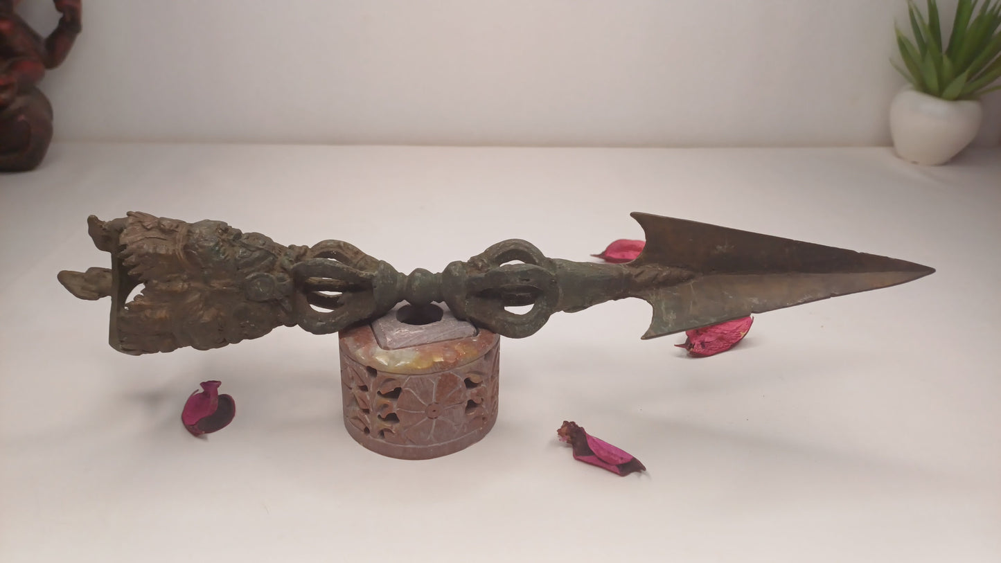20 Century Antique Rare Authentic Mahakala Ceremonial Buddhist Ritual Phurba,Three-Sided Vajra Dorje Top Sacred Tibetan Tantric Dagger