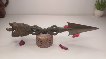 20 Century Antique Rare Authentic Mahakala Ceremonial Buddhist Ritual Phurba,Three-Sided Vajra Dorje Top Sacred Tibetan Tantric Dagger