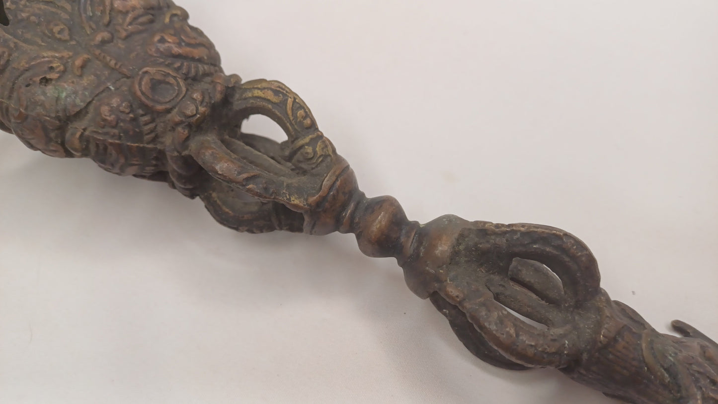 20 Century Antique Rare Authentic Mahakala Ceremonial Buddhist Ritual Phurba,Three-Sided Vajra Dorje Top Sacred Tibetan Tantric Dagger