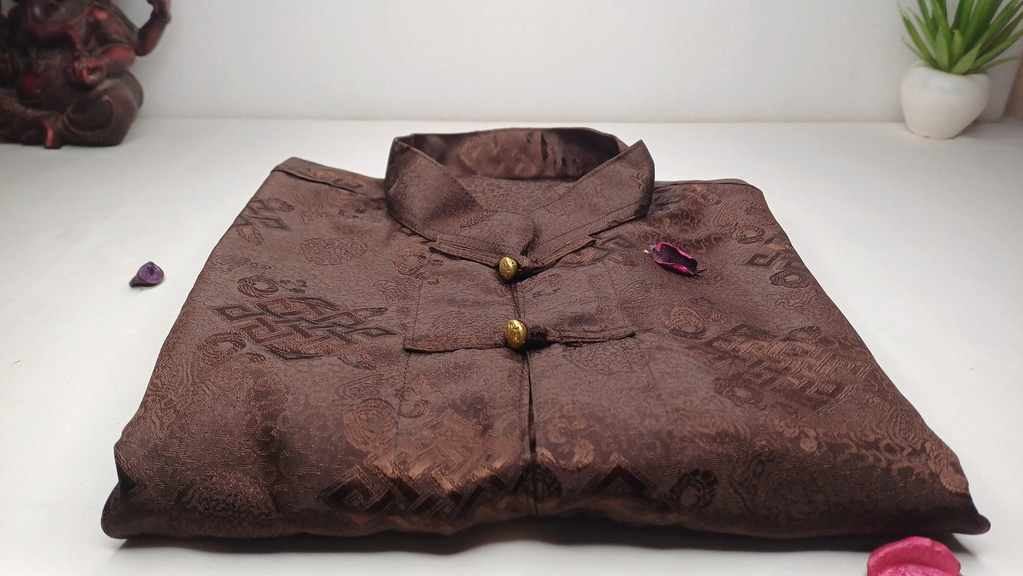 Traditional Tibetan Brocade Silk Buddhist Yogi Shirt,Tibetan Meditation Shirt, Ethnic Tibetan  Long Sleeves Cloth,Buddhist Prayer Shirt