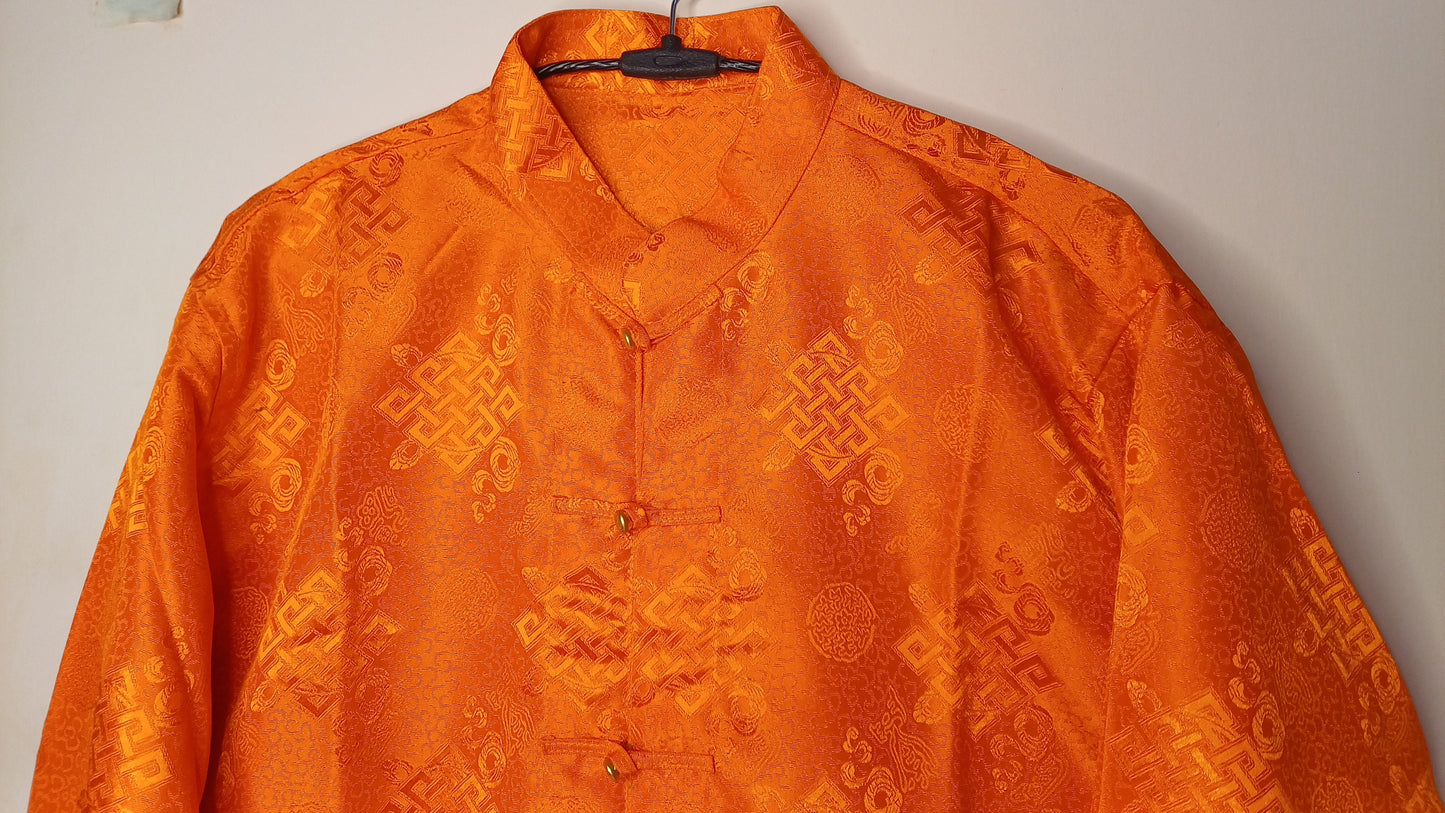 Traditional Tibetan Brocade Silk Buddhist Yogi Prayer Shirt,Tibetan Meditation Shirt,Ethnic Tibetan Long Sleeves Cloth,Buddhist Prayer Shirt