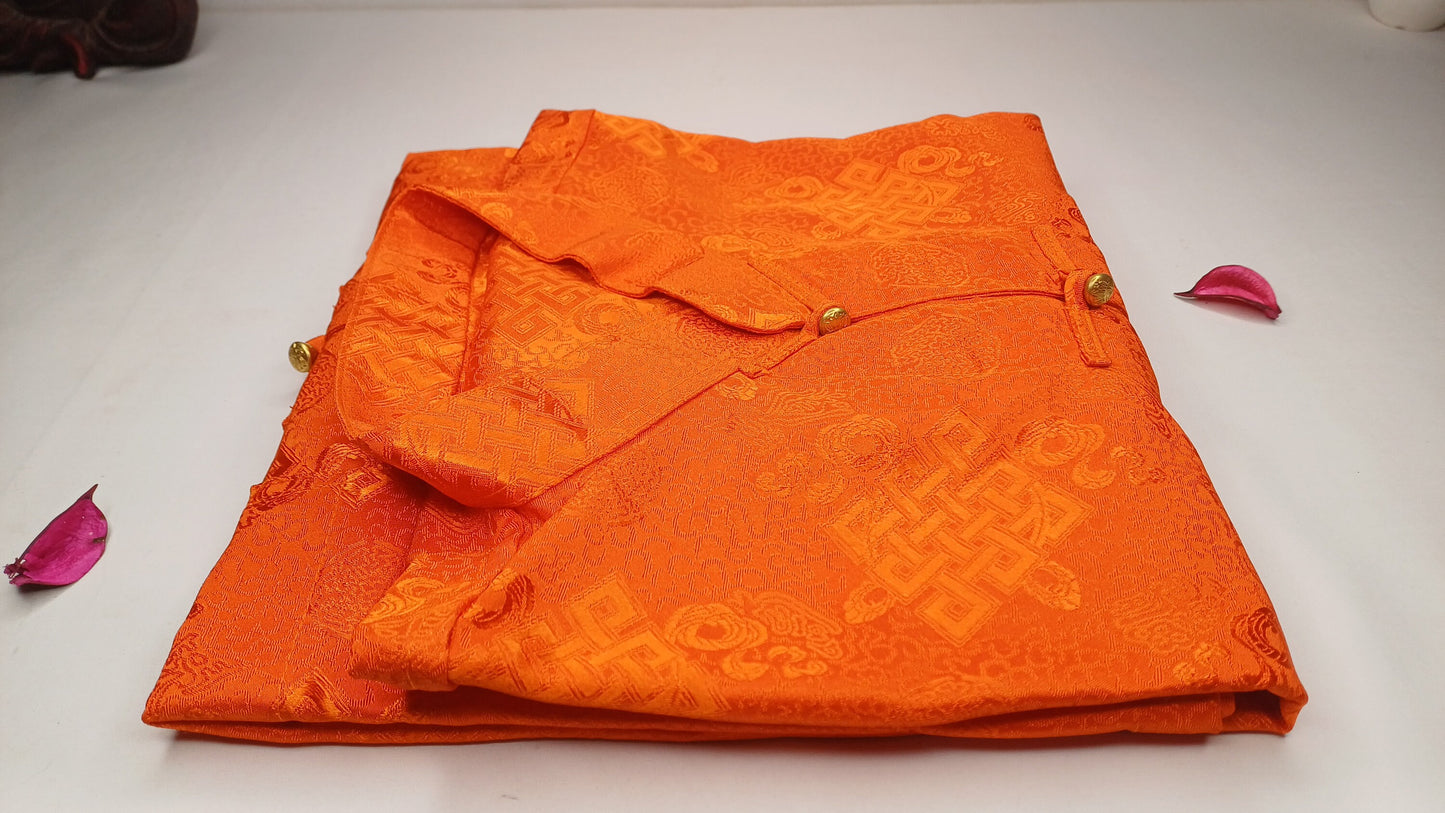 Traditional Tibetan Brocade Silk Buddhist Yogi Prayer Shirt,Tibetan Meditation Shirt,Ethnic Tibetan Long Sleeves Cloth,Buddhist Prayer Shirt