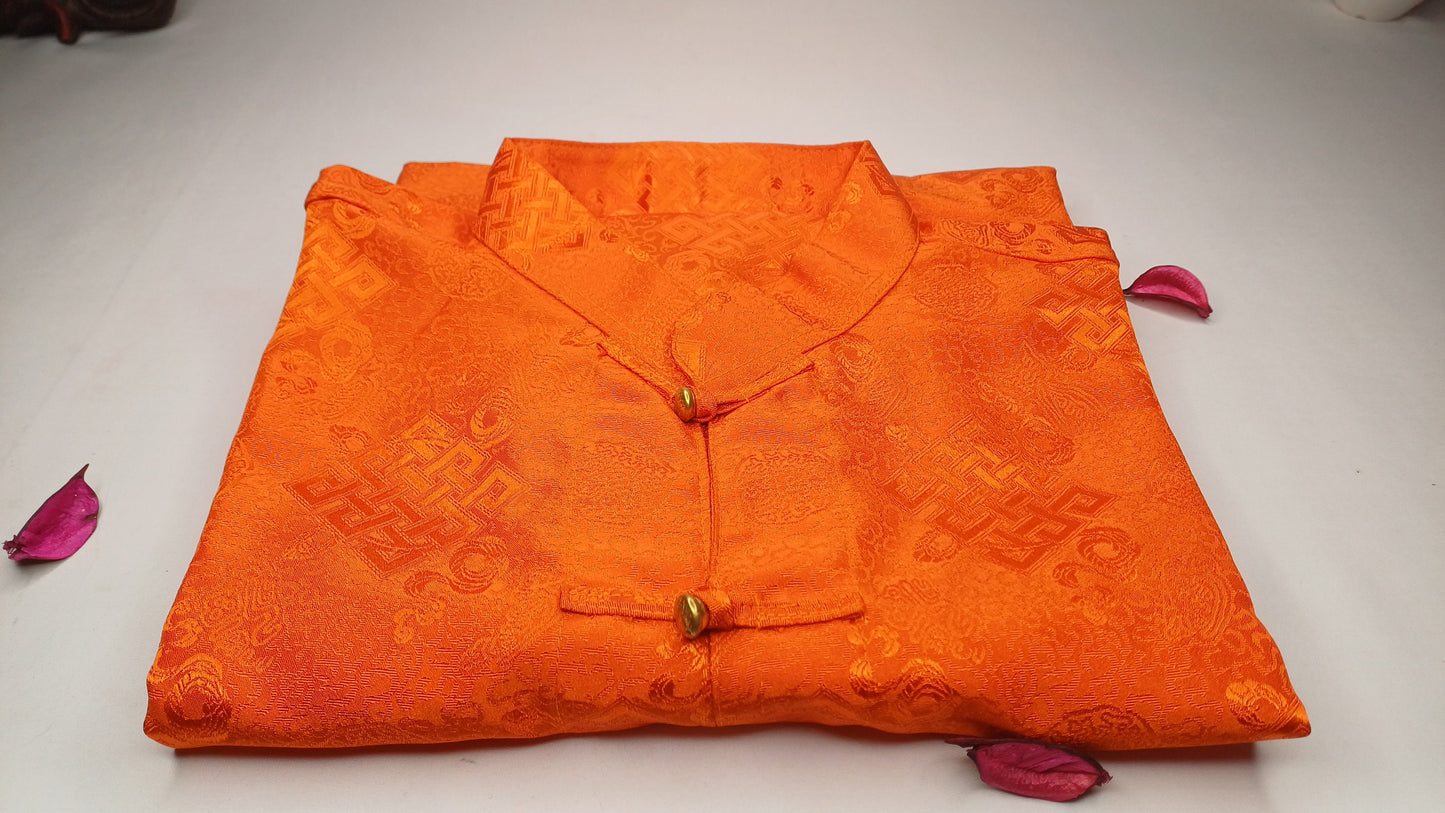 Traditional Tibetan Brocade Silk Buddhist Yogi Prayer Shirt,Tibetan Meditation Shirt,Ethnic Tibetan Long Sleeves Cloth,Buddhist Prayer Shirt