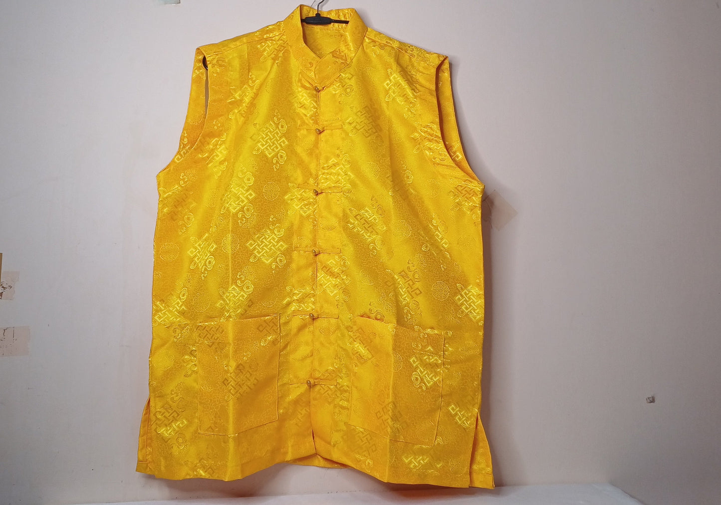 Sleeveless Traditional Tibetan Brocade Silk Buddhist Prayer Yogi Shirt,Ethnic Tibetan Meditation Shirt,Tibetan Buddhist Tantrik Prayer Shirt