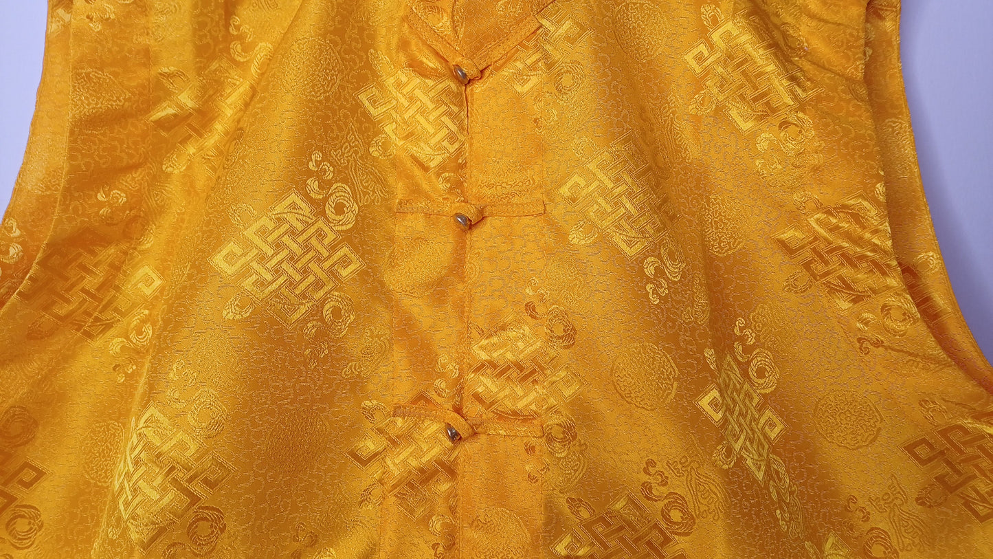 Sleeveless Traditional Tibetan Brocade Silk Buddhist Prayer Yogi Shirt,Ethnic Tibetan Meditation Shirt,Tibetan Buddhist Tantrik Prayer Shirt