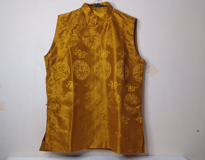 Traditional Tibetan Sleeveless Brocade Silk Buddhist Yogi Prayer Shirt,Tibetan Meditation Shirt,Ethnic Tibetan Buddhist Tantrik Prayer Cloth