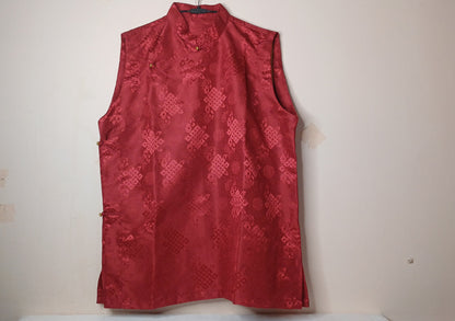 Sleeveless Traditional Tibetan Brocade Silk Buddhist Prayer Yogi Shirt,Ethnic Tibetan Meditation Shirt,Tibetan Buddhist Tantrik Prayer Shirt