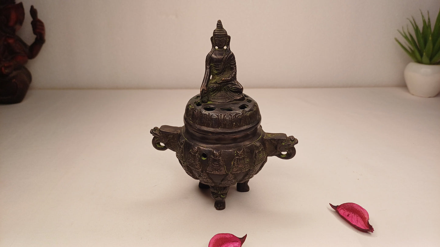 Vintage Bronze Unique Ritual Tibetan Buddha Brass Incense Burner,
