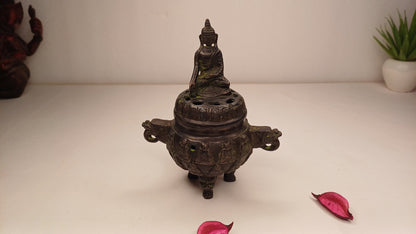 Vintage Bronze Unique Ritual Tibetan Buddha Brass Incense Burner,