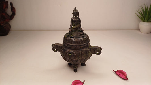 Vintage Bronze Unique Ritual Tibetan Buddha Brass Incense Burner,