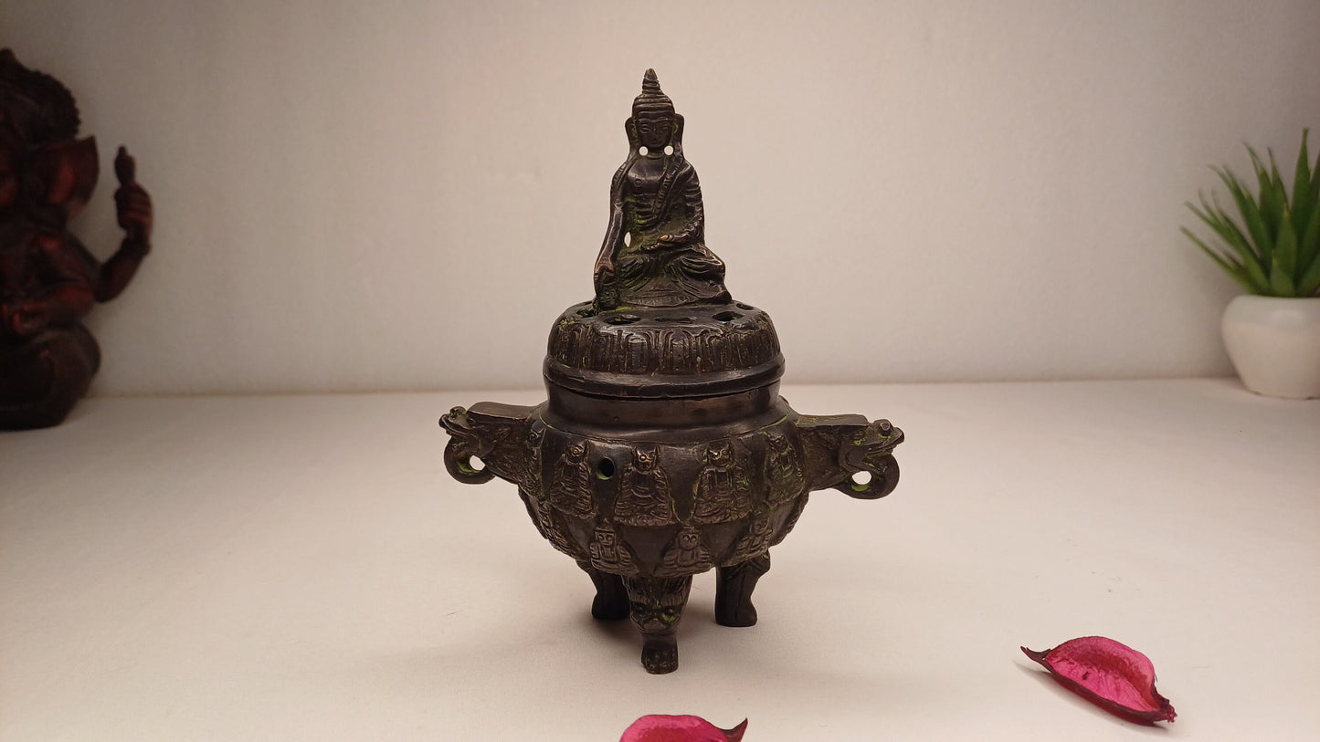Vintage Bronze Unique Ritual Tibetan Buddha Brass Incense Burner,