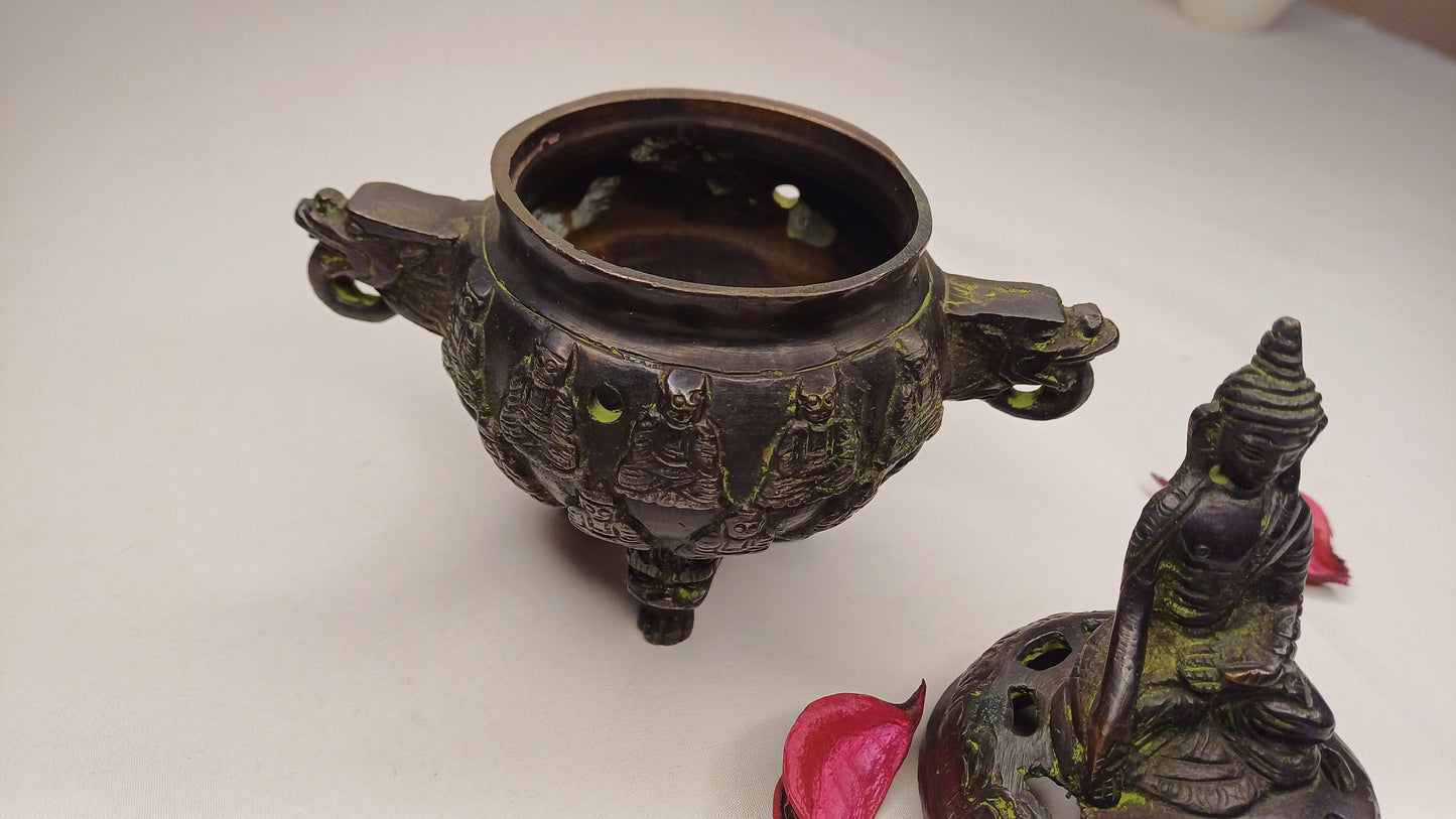 Vintage Bronze Unique Ritual Tibetan Buddha Brass Incense Burner,