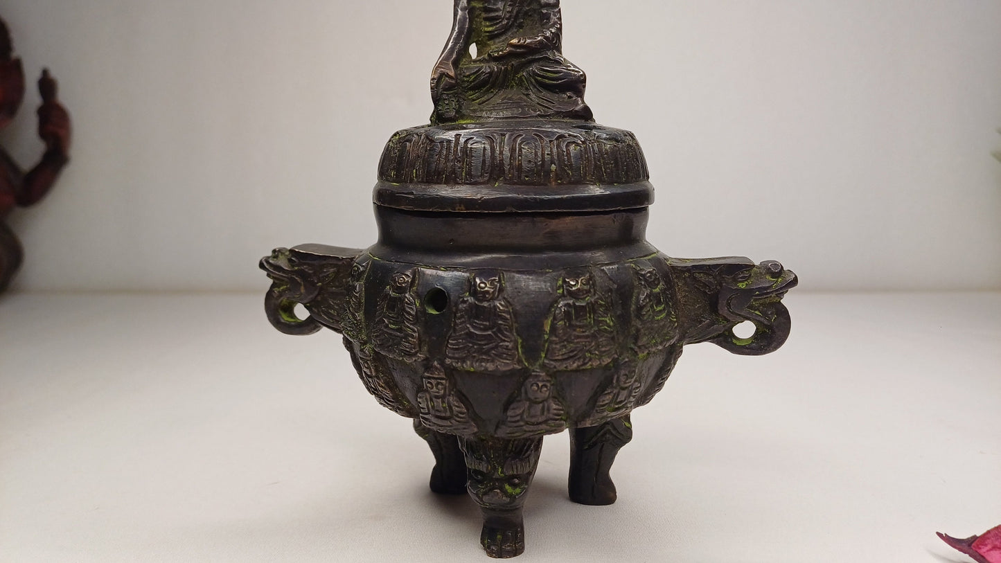 Vintage Bronze Unique Ritual Tibetan Buddha Brass Incense Burner,