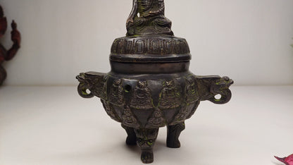 Vintage Bronze Unique Ritual Tibetan Buddha Brass Incense Burner,