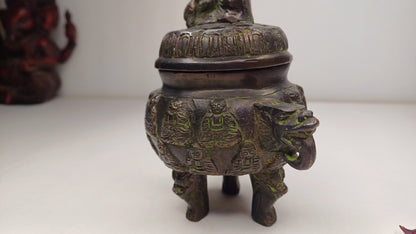 Vintage Bronze Unique Ritual Tibetan Buddha Brass Incense Burner,