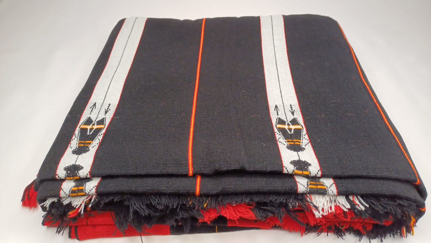 Large Thick Handwoven Black And Red Naga Tribe Traditional Blanket,Ethnic Sofa Throw,Native Indian Cloth,Naga Tribes Shawl,Tribal Wall Decor