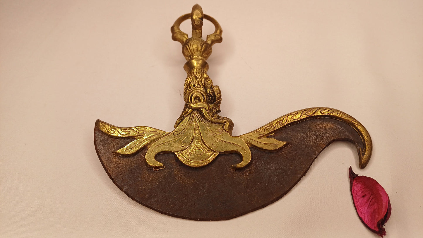 Antique Rare Buddhist Iron Wisdom Fire Ceremonial Kartika Blade,Sacred Buddhist Kartika Blade,Tantric Buddhist Knife,Buddhist Artifact