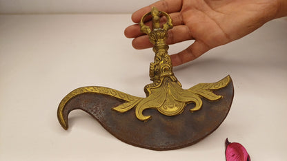 Antique Rare Buddhist Iron Wisdom Fire Ceremonial Kartika Blade,Sacred Buddhist Kartika Blade,Tantric Buddhist Knife,Buddhist Artifact