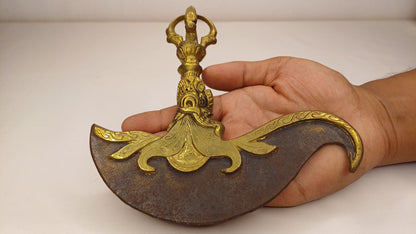 Antique Rare Buddhist Iron Wisdom Fire Ceremonial Kartika Blade,Sacred Buddhist Kartika Blade,Tantric Buddhist Knife,Buddhist Artifact