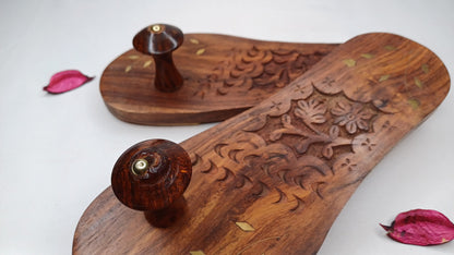 Himalayan"Yogis"Handcrafted Traditional Wooden Slippers,Unique Carved Design , Wooden Charan Paduka with Brass Designed