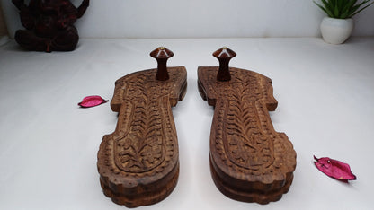 Traditional Himalayan"Yogis" Handcrafted Wooden Slippers for Meditation and Yoga,Unique Carved Wooden Charan Paduka with Floral Designed
