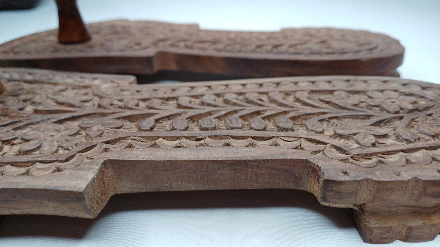 Traditional Himalayan"Yogis" Handcrafted Wooden Slippers for Meditation and Yoga,Unique Carved Wooden Charan Paduka with Floral Designed