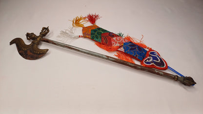 Antique Rare Authentic Buddhist Ritual Wand Khatvanga Axe With Vajra Dorje Top,Sacred Tibetan Tantric Khatvanga Ceremonial  Weapon Blade