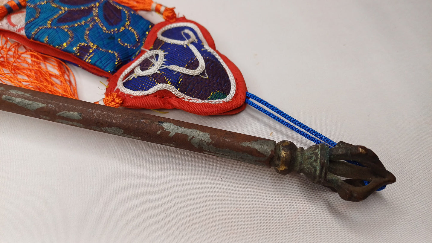 Antique Rare Authentic Buddhist Ritual Wand Khatvanga Axe With Vajra Dorje Top,Sacred Tibetan Tantric Khatvanga Ceremonial  Weapon Blade