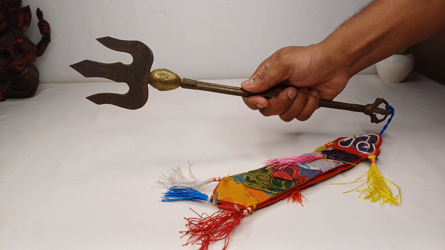 Vintage Rare Authentic Handcrafted Tibetan Buddhist Ritual Vajra Magical Khatvanga Trishul,Sacred Tantric Ceremonial Ritual Staff Weapon