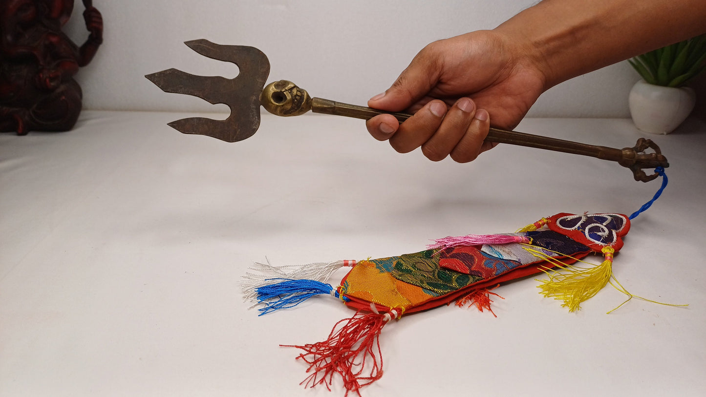 Vintage Rare Authentic Handcrafted Tibetan Buddhist Ritual Vajra Magical Khatvanga Trishul,Sacred Tantric Ceremonial Ritual Staff Weapon