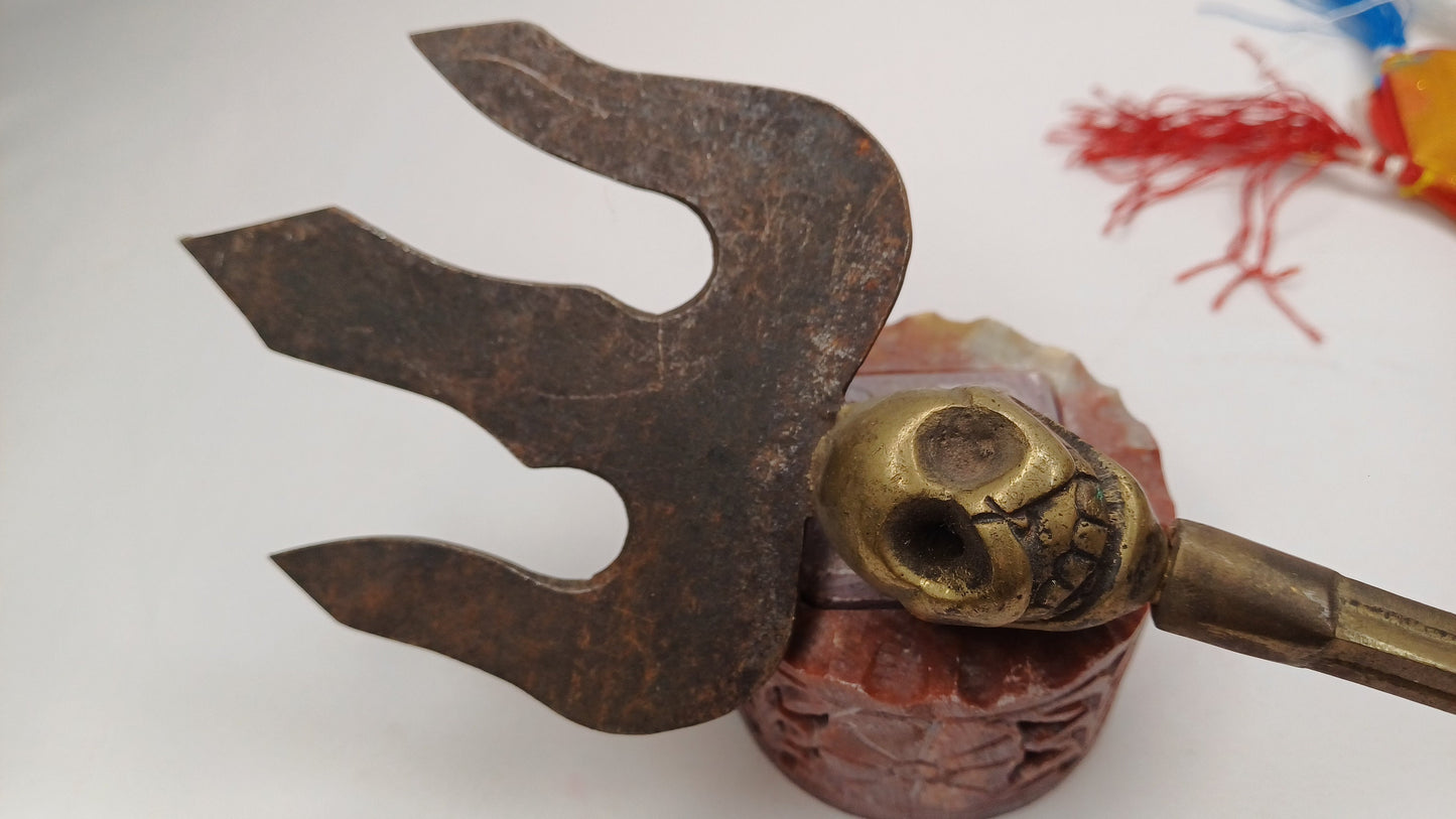 Vintage Rare Authentic Handcrafted Tibetan Buddhist Ritual Vajra Magical Khatvanga Trishul,Sacred Tantric Ceremonial Ritual Staff Weapon