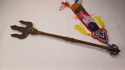 Vintage Rare Authentic Handcrafted Tibetan Buddhist Ritual Vajra Magical Khatvanga Trishul,Sacred Tantric Ceremonial Ritual Staff Weapon