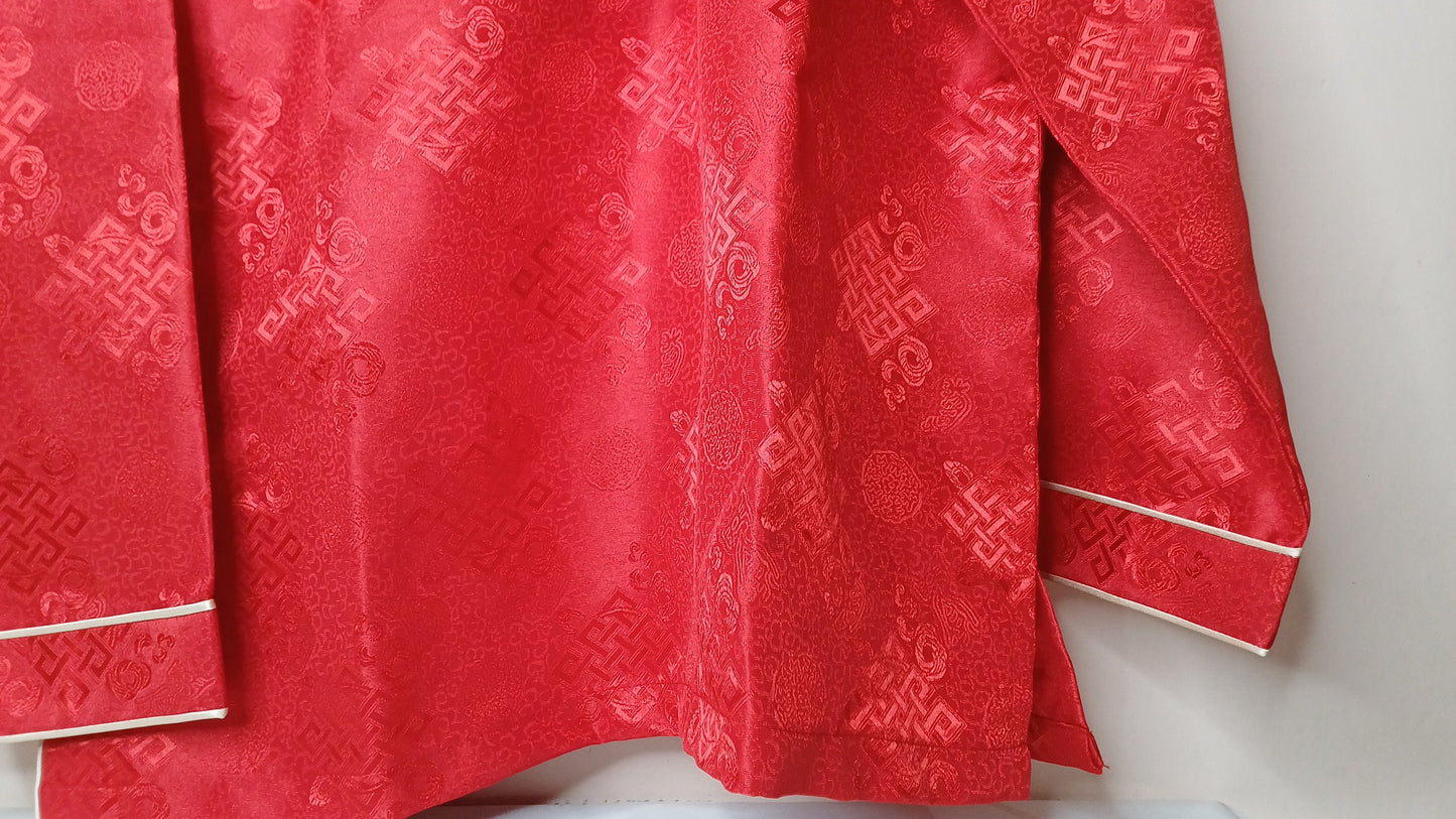 Custom-Made Traditional Tibetan Brocade Silk Buddhist Yogi Shirt,Tibetan Meditation Shirt, Ethnic Tibetan  Long Sleeves Prayer Zen Cloth