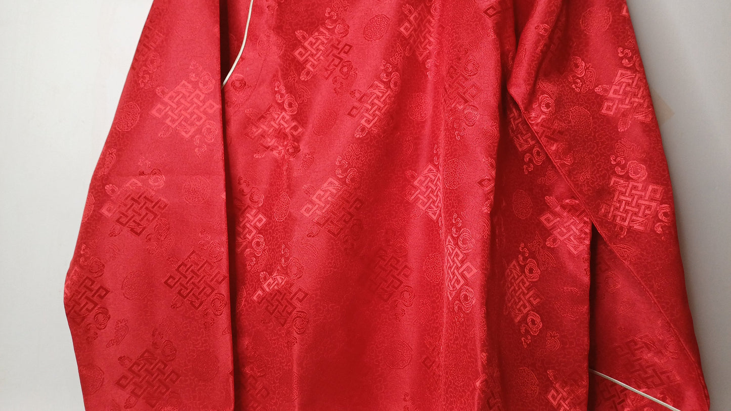 Custom-Made Traditional Tibetan Brocade Silk Buddhist Yogi Shirt,Tibetan Meditation Shirt, Ethnic Tibetan  Long Sleeves Prayer Zen Cloth