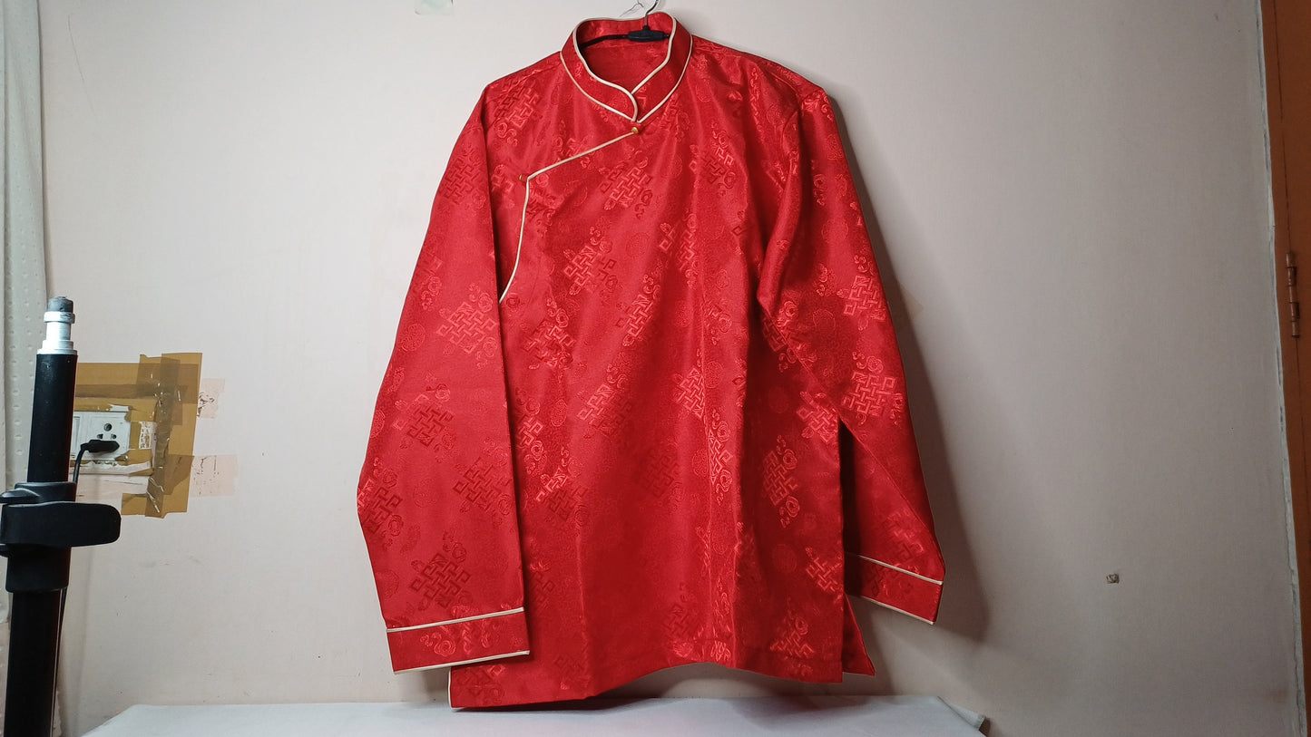Custom-Made Traditional Tibetan Brocade Silk Buddhist Yogi Shirt,Tibetan Meditation Shirt, Ethnic Tibetan  Long Sleeves Prayer Zen Cloth