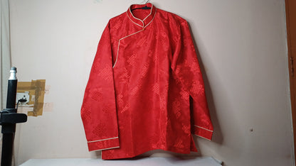 Custom-Made Traditional Tibetan Brocade Silk Buddhist Yogi Shirt,Tibetan Meditation Shirt, Ethnic Tibetan  Long Sleeves Prayer Zen Cloth