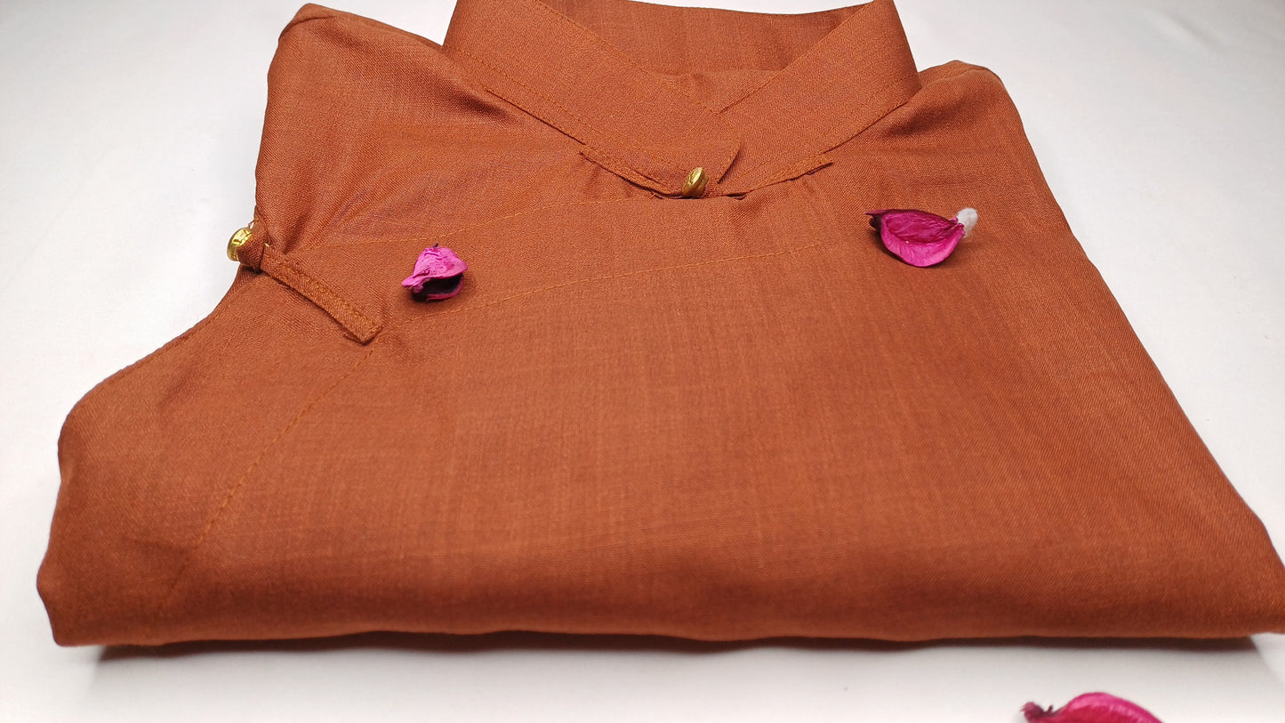 Traditional Tibetan Pure Cotton Copper Color Long Sleeves Buddhist Yogi Meditation Shirt,Ethnic Tibetan Prayer Shirt,Unisex Tibetan Clothing
