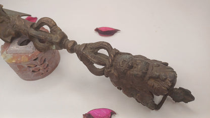 20th Century Antique Rare Authentic Mahakala Ceremonial Buddhist Ritual Phurba,Three-Sided Vajra Dorje Top Sacred Tibetan Tantric Dagger