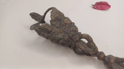 20th Century Antique Rare Authentic Mahakala Ceremonial Buddhist Ritual Phurba,Three-Sided Vajra Dorje Top Sacred Tibetan Tantric Dagger