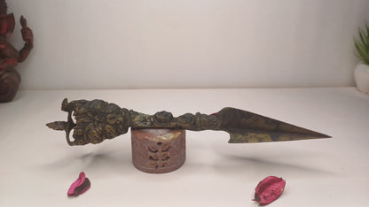 20 Century Antique Rare Authentic Mahakala Ceremonial Buddhist Ritual Phurba,Three-Sided Vajra Dorje Top Sacred Tibetan Tantric Dagger